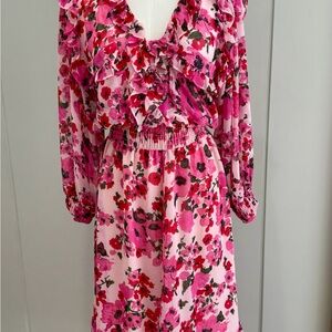 Misa Los Angeles Fuchsia and Red Floral Midi Dress